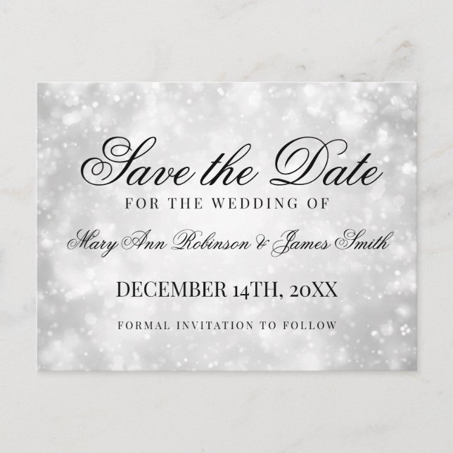 Silver Champagne Bokeh Elegant Save The Date Announcement Postcard (Front)