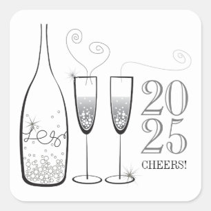 Silver Champagne Cheers New Year Holiday Sticker