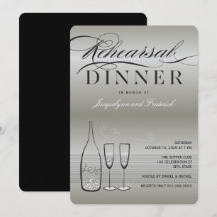 Silver Champagne Rehearsal Dinner Party Invite