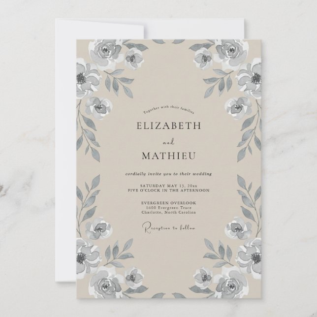 Silver Champagne Vine Wedding Invitation (Front)