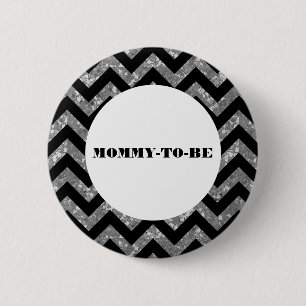 Silver Chevron Glitter Baby Shower Button