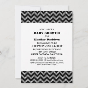 Silver Chevron Glitter Baby Shower Invite
