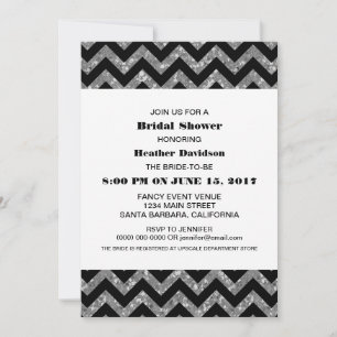 Silver Chevron Glitter Bridal Shower Invite