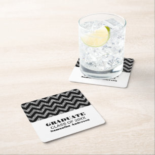 Silver Chevron Glitter Graduation Paper Coasters