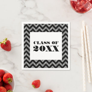 Silver Chevron Glitter Graduation Paper Napkins