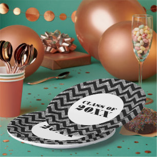 Silver Chevron Glitter Graduation Paper Plates