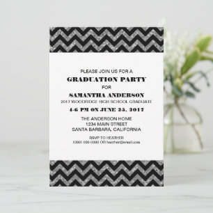 Silver Chevron Glitter Graduation Party Invite