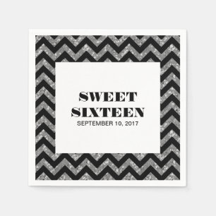 Silver Chevron Glitter Sweet 16 Paper Napkins