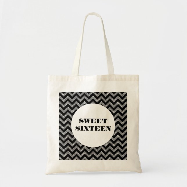 Silver Chevron Glitter Sweet 16 Tote Bag (Front)