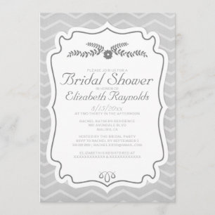 Silver Chevron Stripes Bridal Shower Invitations