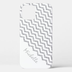 Silver Chevron White Personalized iPhone 12 Pro Case