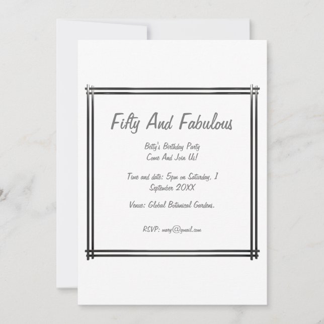 Silver Chic Frame Fifty And Fabulous Birthday Invitation (Front)