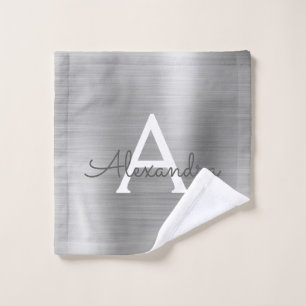Silver Chic Glam Metallic Monogram Wash Cloth