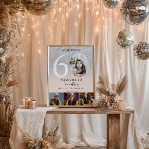 Silver chic glitter 60th Birthday 4 Photo Welcome Poster