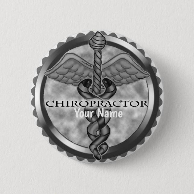 Silver chiropractor  2 inch round button (Front)
