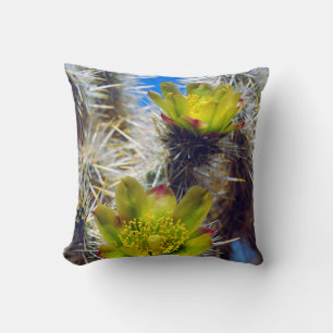 Silver Cholla Cactus Wildflowers Throw Pillow
