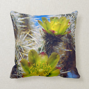 Silver Cholla Cactus Wildflowers Throw Pillow