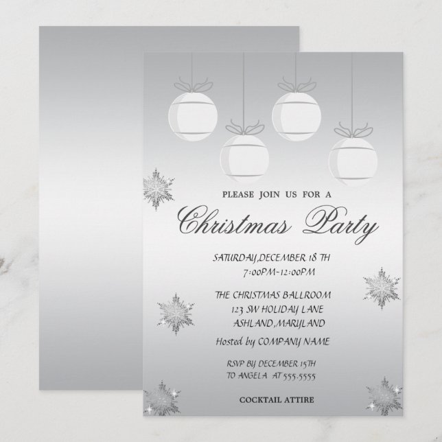 Silver Christmas Ball  Corporate Christmas Party Invitation (Front/Back)