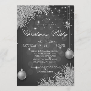 Silver Christmas Balls Branches Christmas Company Invitation