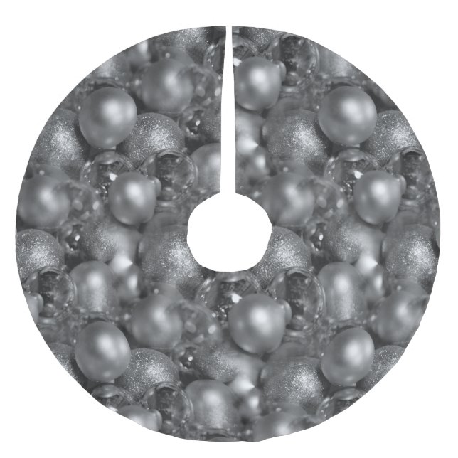 Silver Christmas Baubles Brushed Polyester Tree Skirt (Front)