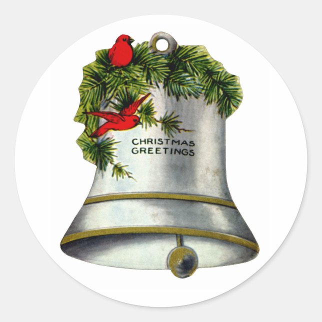 Silver Christmas Bell Classic Round Sticker (Front)