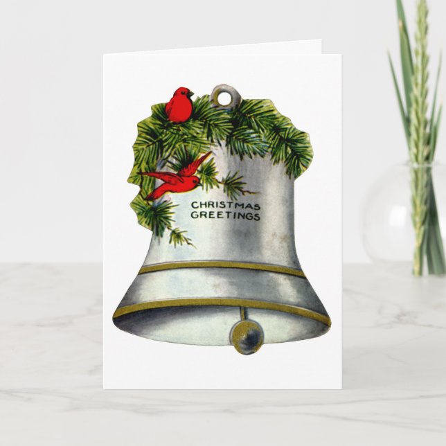 Silver Christmas Bell Holiday Card (Front)