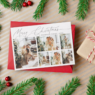 Silver Christmas Elegant Script Photo Collage Holiday Card