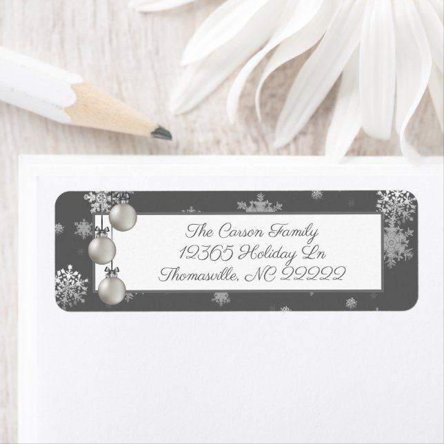 Silver Christmas Ornaments Address Label (Insitu)