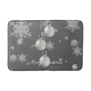 Silver Christmas Ornaments Bath Mat