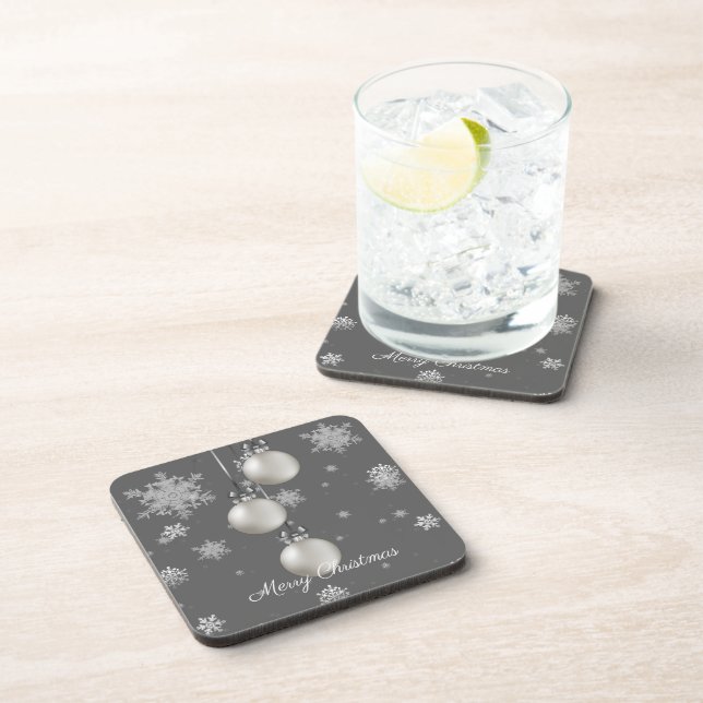 Silver Christmas Ornaments Beverage Coaster (Right Side)