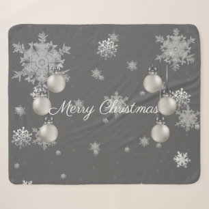 Silver Christmas Ornaments Sherpa Blanket