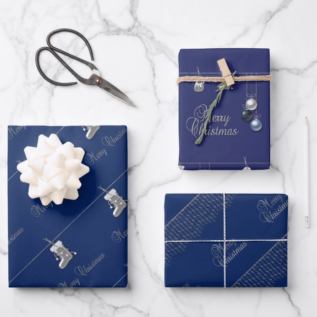 Silver Christmas Ornaments Wrapping Paper Sheet (Front)