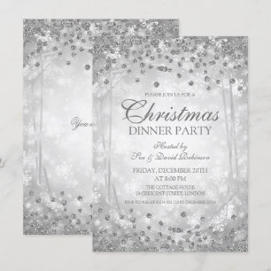 Silver Christmas Party Glitter Winter Glam Invitation