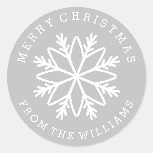 Silver Christmas Snowflake Personalized  colour Classic Round Sticker (Front)