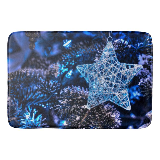 Silver Christmas Star of Bethlehem Ornament Bath Mat (Front)