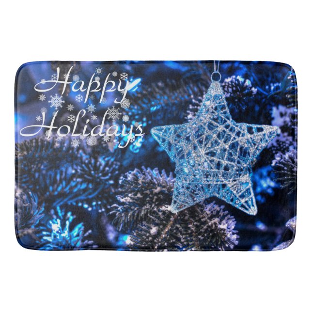 Silver Christmas Star of Bethlehem Ornament Bath Mat (Front)