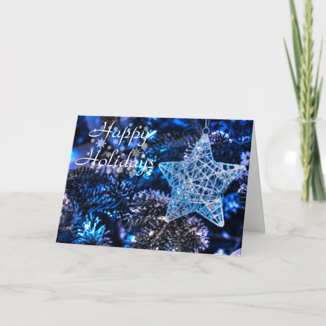 Silver Christmas Star of Bethlehem Ornament Holiday Card (Front)