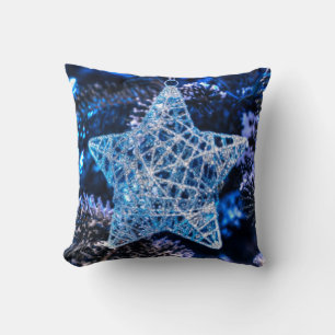 Silver Christmas Star of Bethlehem Ornament Throw Pillow