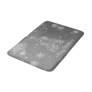 Silver Christmas Tree and Snowflakes Bath Mat