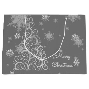 Silver Christmas Tree and Snowflakes Gift Bag
