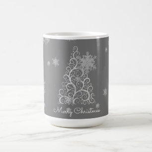 Silver Christmas Tree and Snowflakes Mug