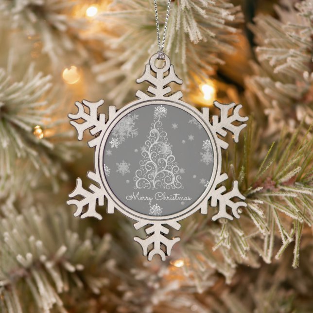 Silver Christmas Tree and Snowflakes Ornament (Tree)