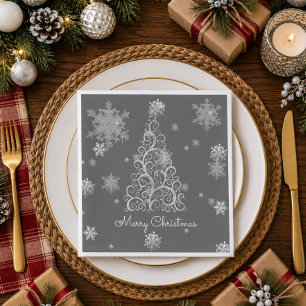 Silver Christmas Tree and Snowflakes Paper Napkin