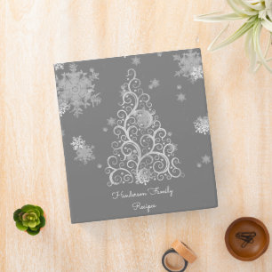 Silver Christmas Tree and Snowflakes Recipe Binder