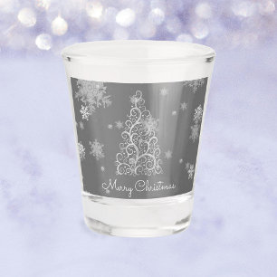 Silver Christmas Tree and Snowflakes Shot glass