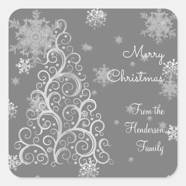 Silver Christmas Tree and Snowflakes Sticker (Front)