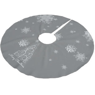 Silver Christmas Tree and Snowflakes Tree Skirt