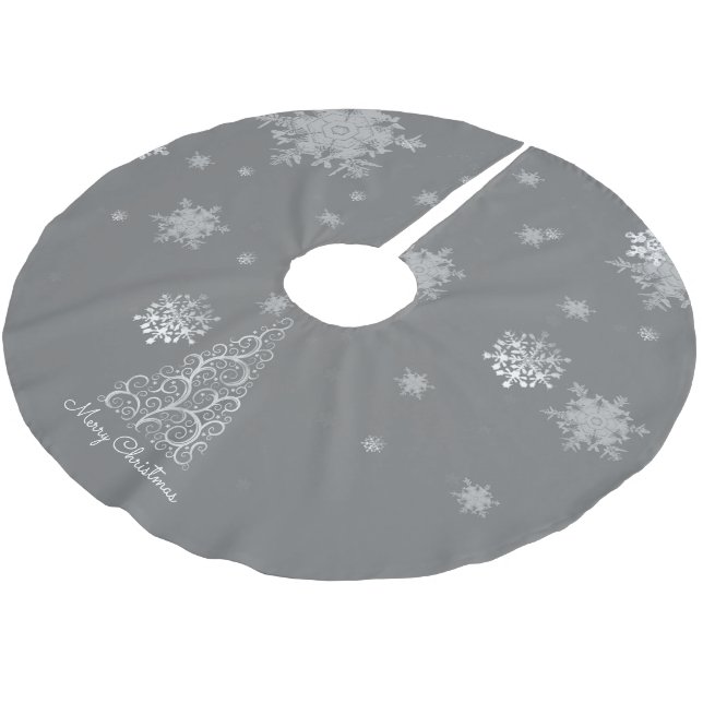 Silver Christmas Tree and Snowflakes Tree Skirt (Angled)