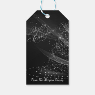 Silver Christmas Tree, Black - Personalized Gift Tags