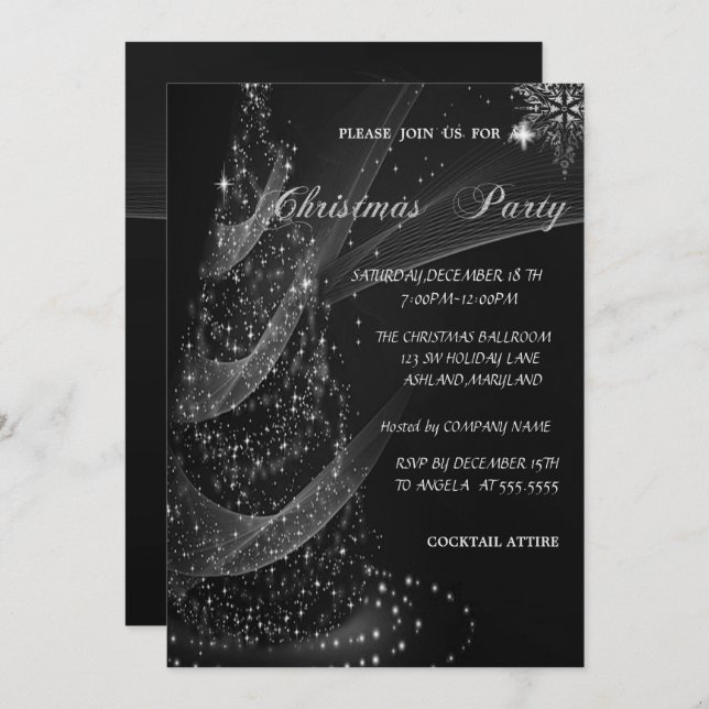 Silver  Christmas Tree, Corporate Christmas Party Invitation (Front/Back)